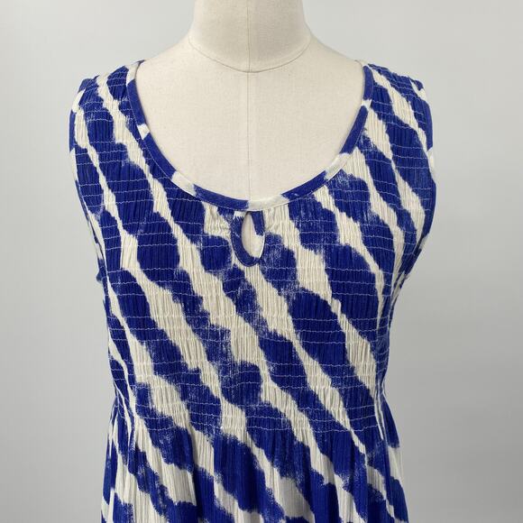 Soft Surroundings Midi Sun Dress Beaded Embroidered Boho Print Blue Small Petite - Picture 2 of 10